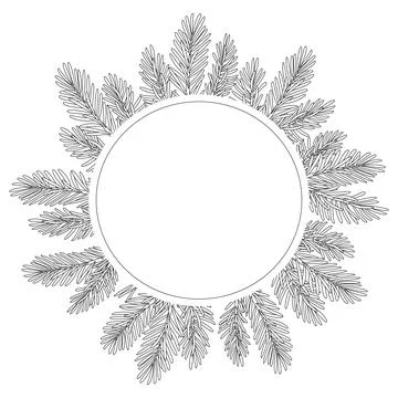Christmas tree round frame. Hand drawn doodle style Stock Illustration