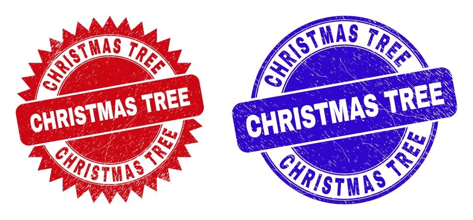 CHRISTMAS TREE Rounded and Rosette Watermarks with Unclean Texture Stock Illustration