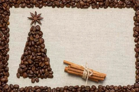 Christmas tree on sack background Stock Photos