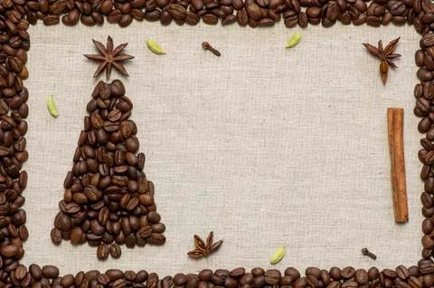 Christmas tree on sack background Stock Photos