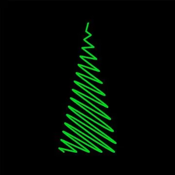 Christmas tree scribble green design isolated on black background Stock Illustration