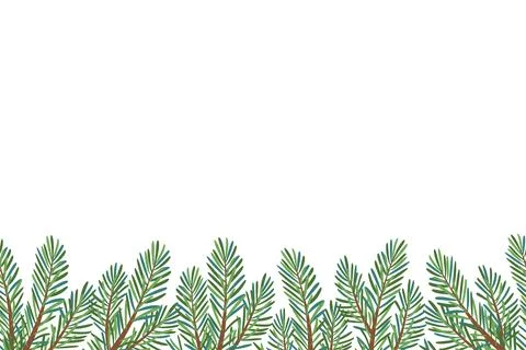 Christmas tree seamless border. Hand drawn trendy flat style Stock Illustration