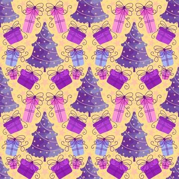 Christmas tree seamless cartoon pattern for wrapping paper and fabrics 스톡 일러스트