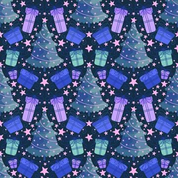 Christmas tree seamless cartoon pattern for wrapping paper and fabrics 库存插图