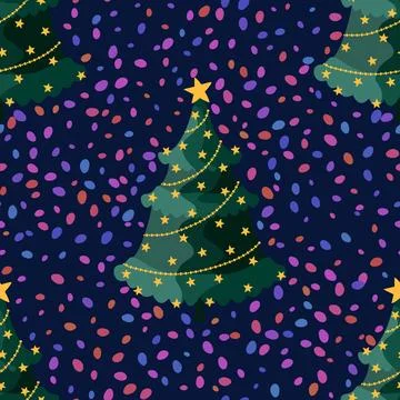 Christmas tree seamless cartoon pattern for wrapping paper and fabrics Illustrazione stock