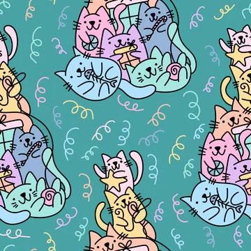 Christmas tree seamless cats pattern for wrapping paper and fabrics and kids 스톡 일러스트