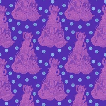 Christmas tree seamless cats pattern for wrapping paper and fabrics and kids 스톡 일러스트