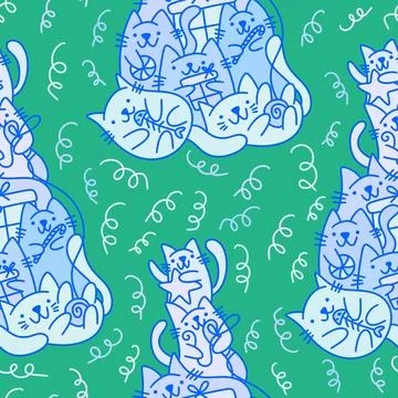 Christmas tree seamless cats pattern for wrapping paper and fabrics and kids Illustrazione stock