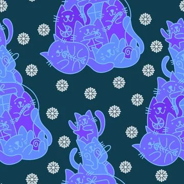 Christmas tree seamless cats pattern for wrapping paper and fabrics and kids 스톡 일러스트