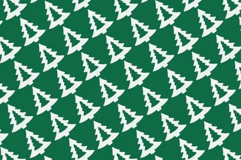 Christmas Tree Seamless Diagonal Repeat Pattern on Green Stock Illustration