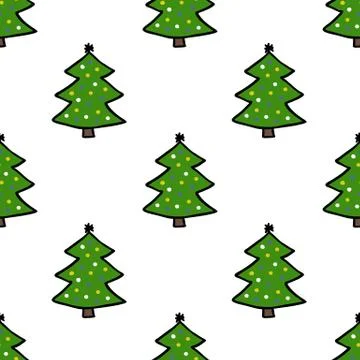 Christmas tree seamless doodle pattern, vector color illustration Illustrazione stock