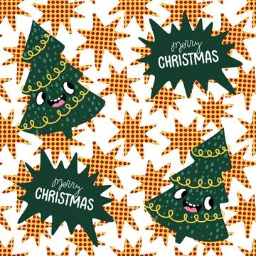 Christmas tree seamless new year pattern for wrapping paper and fabrics Stock Illustration