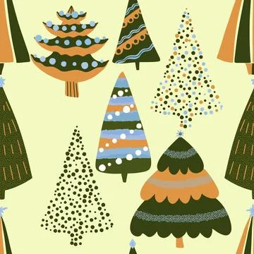 Christmas tree seamless new year pattern for wrapping paper and fabrics Stock Illustration
