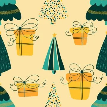 Christmas tree seamless new year pattern for wrapping paper and fabrics Stock Illustration