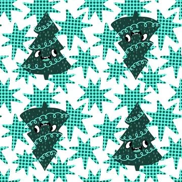 Christmas tree seamless new year pattern for wrapping paper and fabrics Stock Illustration