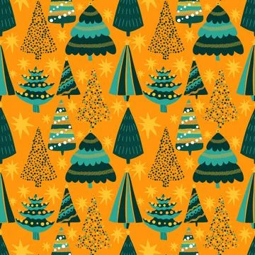 Christmas tree seamless new year pattern for wrapping paper and fabrics Stock Illustration