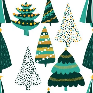 Christmas tree seamless new year pattern for wrapping paper and fabrics Stock Illustration