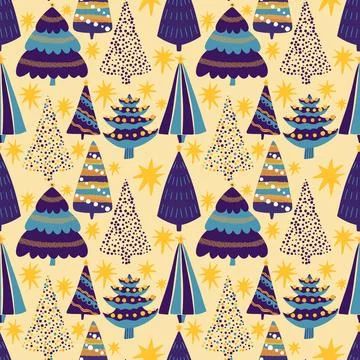 Christmas tree seamless new year pattern for wrapping paper and fabrics Stock Illustration