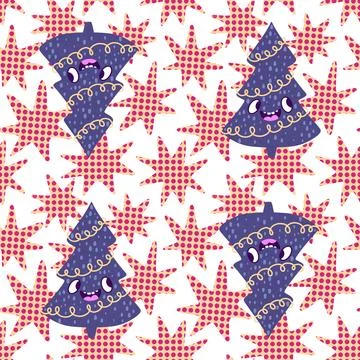 Christmas tree seamless new year pattern for wrapping paper and fabrics Stock Illustration