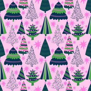 Christmas tree seamless new year pattern for wrapping paper and fabrics Stock Illustration