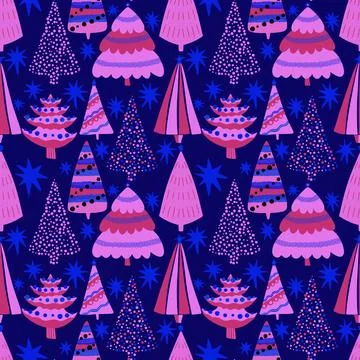 Christmas tree seamless new year pattern for wrapping paper and fabrics Stock Illustration