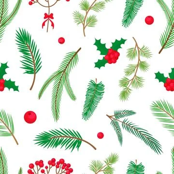 Christmas tree seamless pattern. Cedar pine fir trees branches. Doodle evergreen イラスト素材