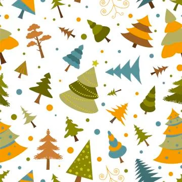 Christmas tree seamless pattern. Flat design. Colour version Stock Illustration