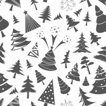 Christmas tree seamless pattern. Flat design. Monochrome version Stock Illustration