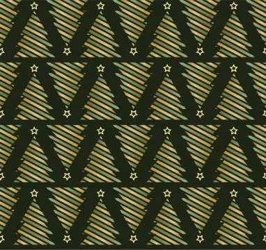 Christmas tree seamless pattern. Gold geometric seamless pattern on dark green Stock Illustration