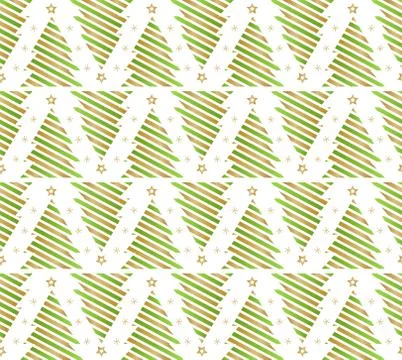Christmas tree seamless pattern. Gold geometric seamless pattern on white Stock Illustration