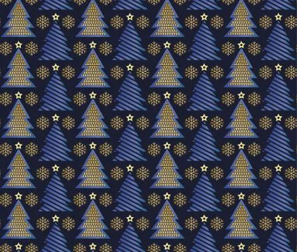 Christmas tree seamless pattern. Gold geometric seamless pattern on dark blue Illustrazione stock