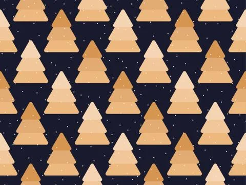Christmas tree seamless pattern golden color. Holiday time fir tree and falli Ilustración de archivo
