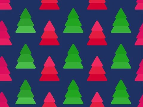 Christmas tree seamless pattern green and red color. Holiday time fir tree. F Ilustración de archivo