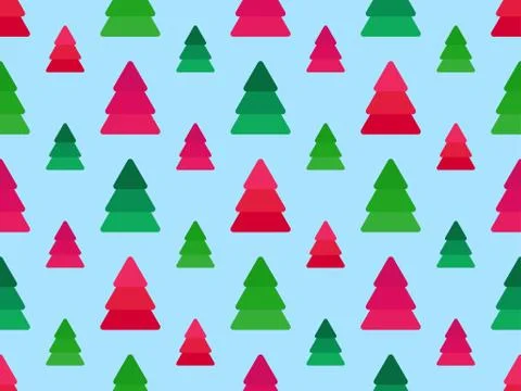 Christmas tree seamless pattern green and red color. Holiday time fir tree. F Ilustración de archivo