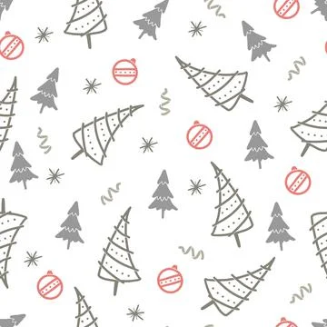 Christmas tree seamless pattern. Hand drawn Stock Illustration