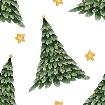 Christmas tree seamless pattern. Hand drawing winter fir tree. New year Stock Illustration