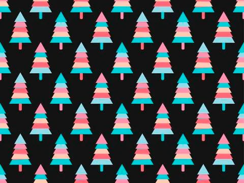 Christmas tree seamless pattern. Multicolor geometric fir-trees. Vector illus Stock Illustration