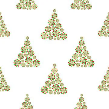 Christmas tree seamless pattern. Red and green swirl graphic. Stock Illustration