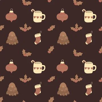 Christmas tree in seamless pattern on red background. Stock Illustration
