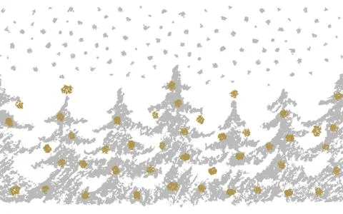 Christmas tree seamless pattern with snow. Stock Illustration
