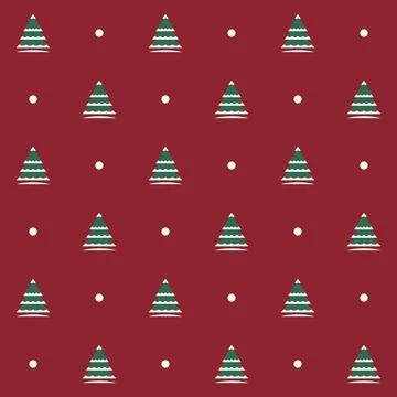 Christmas tree seamless pattern with snowy green fir trees and white dots on Stock Illustration