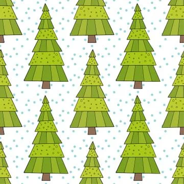 Christmas tree seamless pattern. Vector wrapping texture. Background holiday  Stock Illustration