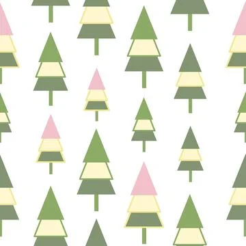 Christmas tree, seamless pattern, white background. Forest deer, green fir Stock Illustration