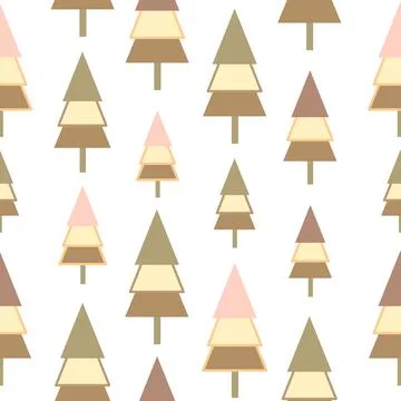 Christmas tree, seamless pattern, white background. Forest deer, green fir Stock Illustration