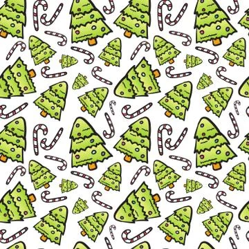 Christmas Tree Seamless Pattern Winter Holiday Ornament On White Background Illustrazione stock