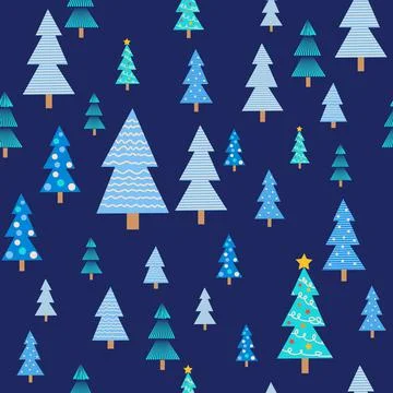 Christmas tree seamless pattern. Winter forest, pine trees and snowflakes Pri 스톡 일러스트