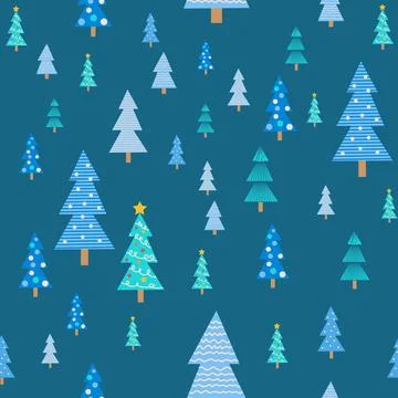 Christmas tree seamless pattern. Winter forest, pine trees and snowflakes Pri 스톡 일러스트