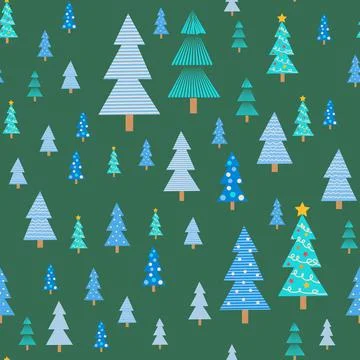 Christmas tree seamless pattern. Winter forest, pine trees and snowflakes Pri 스톡 일러스트