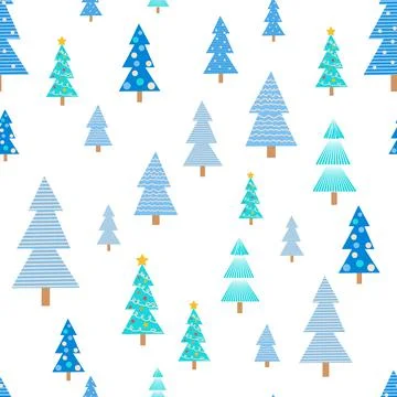 Christmas tree seamless pattern. Winter forest, pine trees and snowflakes Pri 스톡 일러스트