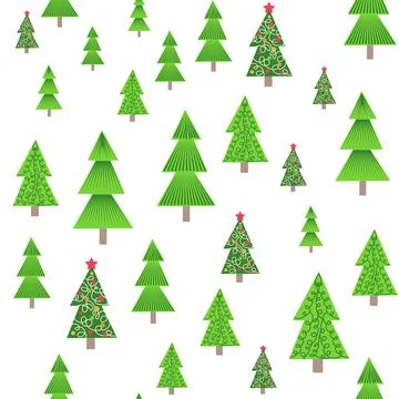 Christmas tree seamless pattern. Winter forest, pine trees and snowflakes Pri 库存插图
